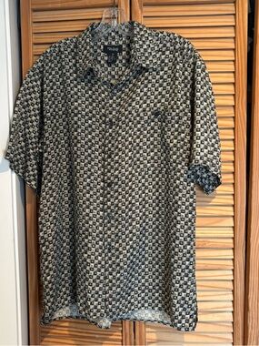 Men's Vintage Volare Short-Sleeve Button-Up Shirt Silk Cotton geometric pattern